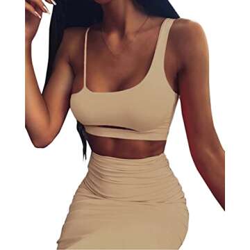 PRIMODA Women's Sexy Asymmetrical Spaghetti Strap Dress Square Neck Sleeveless Bodycon Midi Club Dress(Khaki L)