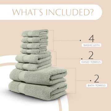 MAURA Sage Green Bath Towel Set of 8 for Bathroom. Turkish Cotton Luxury Bath Towels. Extra Large, Thick, Plush & Soft. Hotel & Spa Quality - Sage Green