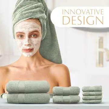 MAURA Sage Green Bath Towel Set of 8 for Bathroom. Turkish Cotton Luxury Bath Towels. Extra Large, Thick, Plush & Soft. Hotel & Spa Quality - Sage Green