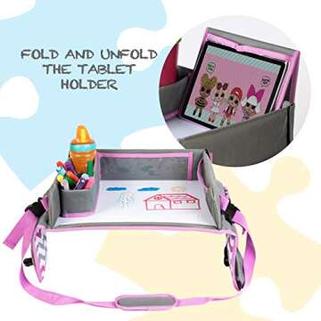 Kids Travel Car Seat Tray - Travel Lap Desk Accessory with Dry Erase Board for Your Child's Rides an...