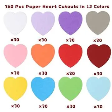 360 Pieces Small Heart Cutouts Paper Heart Shapes 2" Assorted Color Heart Confetti Heart Die Cuts for Valentine's Day Craft Wedding Party Decor, Kid's Love and Peace School Craft Projects,12 Colors