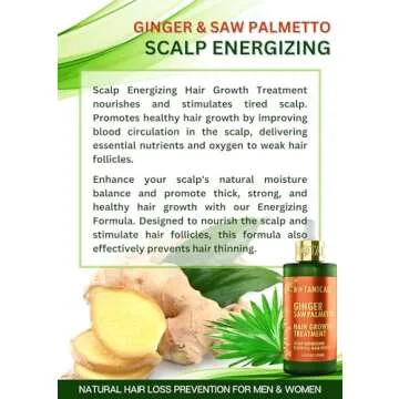Botanical 'Scalp Energizing' Ginger Saw Palmetto Treatment for Hair Loss and Thinning with Biotin - Pre-Shampoo Hair Thickening Oil for Women & Men, 4.2 Fl Oz