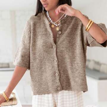 Stylish Women Y2k Crop Knit Cardigan for Streetwear Fashion (Dark Khaki, M)