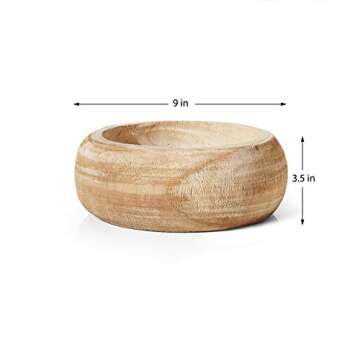 Serene Spaces Living Paulownia Round Wood Bowl - Handmade Decorative Wooden Bowl for Décor, Parties, Weddings, Centerpiece for Floral Arrangements - Single, 4" Tall and 9.5" Diameter