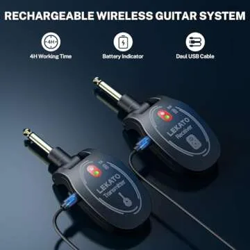 LEKATO Wireless Guitar System Rechargeable UHF Wireless Transmitter Receiver 4 Channel for Electric Guitar Bass, Low Latency Guitar Wireless System (L6)