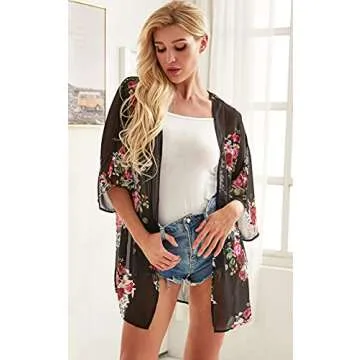 Women's Floral Print Chiffon Kimono Cardigan for Summer