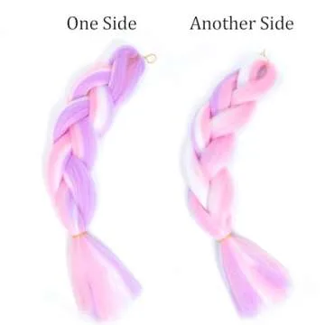 Jumbo Braiding Hair Extensions Hight Quality Bubble Braids Hair Extensions 24inch Colored Braiding Hair Pre Stretched Soft Pink Hair for Braids 3PCS(Purple-Pink-White)