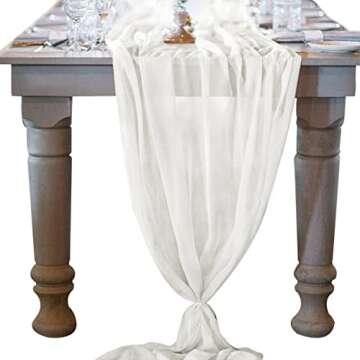 Socomi Ivory White Chiffon Table Runner Easter Spring Boho Rustic 10ft 29x120 Inches Wedding Runner ...