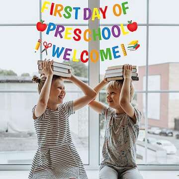 First Day of Preschool Banner Decorations for Back to School Celebrations