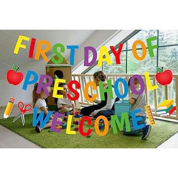First Day of Preschool Banner - Back to School Classroom Decor