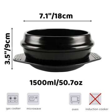 XICHENGSHIDAI Dolsot Bibimbap Earthenware Stone Bowl, Korean Cooking Soup Ceramic Pot, Donabe Pot fo...