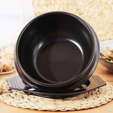 XICHENGSHIDAI Dolsot Bibimbap Earthenware Stone Bowl, Korean Cooking Soup Ceramic Pot, Donabe Pot for Ttukbaegi and Korean Stew with Tray 1500ml / 57.2oz
