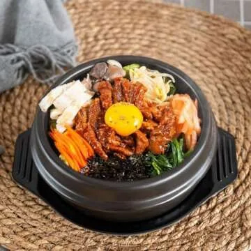 XICHENGSHIDAI Dolsot Bibimbap Earthenware Stone Bowl, Korean Cooking Soup Ceramic Pot, Donabe Pot for Ttukbaegi and Korean Stew with Tray 1500ml / 57.2oz