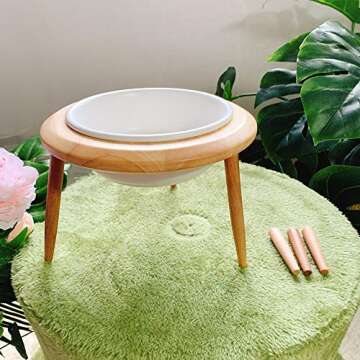 LIONWEI Adjustable Elevated Pet Bowl with Wood Stand