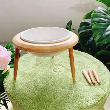 LIONWEI Adjustable Elevated Pet Bowl with Wood Stand
