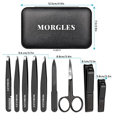 MORGLES Tweezers Set with Clippers 9 Pcs Stainless Steel Grooming Kit