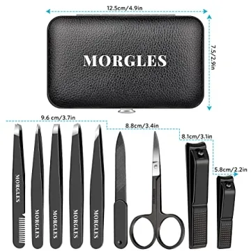 MORGLES Tweezers Set with Clippers 9 Pcs Stainless Steel Grooming Kit
