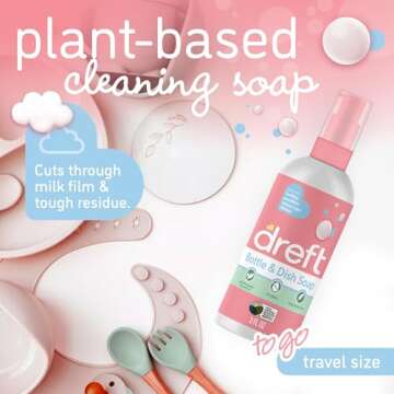 Dreft Bottle and Dish Soap | Made to Clean Baby Bottles, Sippy Cups, Pacifiers, Breast Pumps, & More | Gently Removes Milk Film & Odors | Plant Based, Fragrance Free Dish Soap | 3 Fl Oz (Pack of 2)