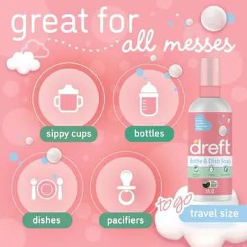 Dreft Bottle and Dish Soap | Made to Clean Baby Bottles, Sippy Cups, Pacifiers, Breast Pumps, & More | Gently Removes Milk Film & Odors | Plant Based, Fragrance Free Dish Soap | 3 Fl Oz (Pack of 2)