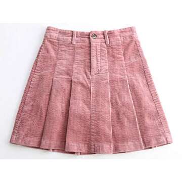 ebossy Women's Corduroy High Waist A-Line Pleated Mini Skirt (30, Pink)