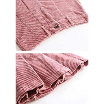 ebossy Women's Corduroy High Waist A-Line Pleated Mini Skirt (30, Pink)