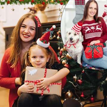 4 Rolls 100 Yards Christmas Snowflake Ribbons for Gift Wrapping, 10mm Wide Red and Green Satin Ribbon for Festival Holiday Party Decorations DIY Crafts