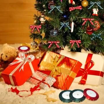 4 Rolls 100 Yards Christmas Snowflake Ribbons for Gift Wrapping, 10mm Wide Red and Green Satin Ribbon for Festival Holiday Party Decorations DIY Crafts