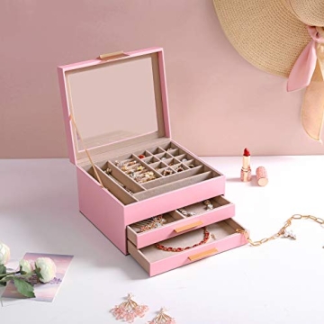 Elegant SONGMICS Jewelry Box with Glass Lid and 19 Compartments for Organizing