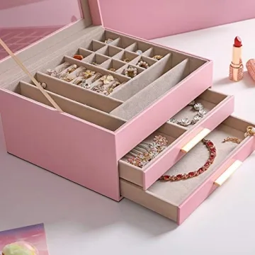 Elegant SONGMICS Jewelry Box with Glass Lid and 19 Compartments for Organizing