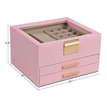 Elegant SONGMICS Jewelry Box with Glass Lid and 19 Compartments for Organizing