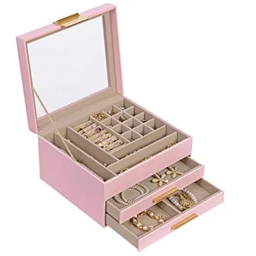 Elegant SONGMICS Jewelry Box with Glass Lid and 19 Compartments for Organizing