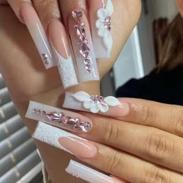 HNUIX Nail Rhinestones - 3D Multi Shape Size Crystal, Light Pink Nail Gems, Flat Back, with Kit, for Nail Art, DIY Decorations