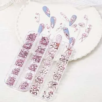 HNUIX Nail Rhinestones - 3D Multi Shape Size Crystal, Light Pink Nail Gems, Flat Back, with Kit, for Nail Art, DIY Decorations