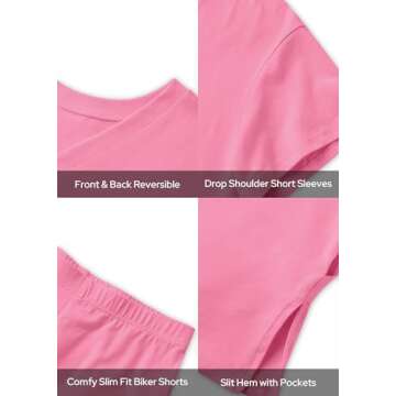 socialkiwi Womens Pajamas 2 Piece Lounge Sets Oversized T-Shirts Tops Biker Shorts Set Workout Tracksuit Reversible Loungewear Casual S-3XL Hot Pink