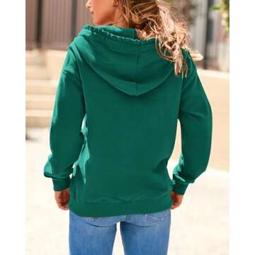 PRETTYGARDEN Women Sweatshirts 2024 Cotton Long Sleeve Button Drawstring Ruffle Trim Hoodies Fall Pullover With Pockets