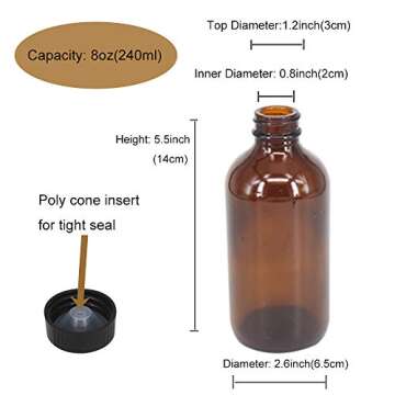 BPFY 4 Pack 8 oz Amber Glass Bottles with Pumps