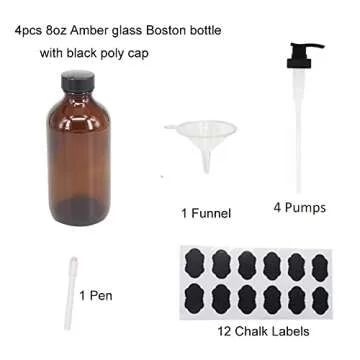 BPFY 4 Pack 8 oz Amber Glass Bottles with Pumps