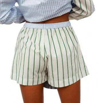 Ythomm Womens Lounge Shorts Y2k Striped Print Elastic Waist Pajama Shorts Cute Boxers Bottoms With Pockets Comfy Sleepwear