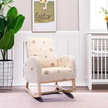Setawix Rocking Chair for Nursery, Midcentury Modern Accent Rocker Armchair with Side Pocket, Uphols...
