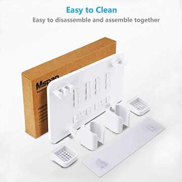 Mspan Toothbrush Razor Holder for Shower: Wall Mounted Tooth Brush Organizer - Self Adhesive Hanging Mount for Bathroom Toothpaste Shaver Loofah & Electric Toothbrush