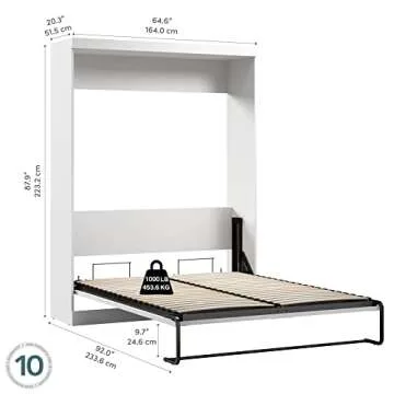 Bestar Pur Queen Murphy Bed, 65-inch Space-Saving Sleeping Arrangement for Multipurpose Area, Bedroom, Guest Room, or Living Room