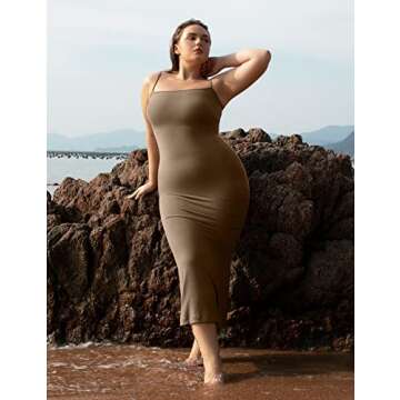 PUMIEY Maxi Dress for Women Long Dresses Bodycon Dresses Sexy Summer Dresses Dupe Slip Dress Formal Dresses Brown Dress Hazelnut Large