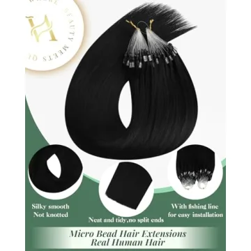 Ugeat Black Microlink Hair Extensions: Premium 24-Inch Human Hair