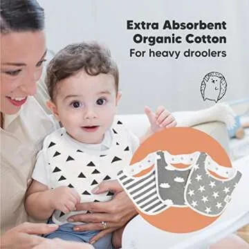 8-Pack Organic Baby Bibs for Boys, Girls - Soft Cotton Drooling and Teething Bibs for Baby Girl & Boy, Extra Absorbent, Easy to Clean & Put On for Toddler, Newborn, Infant 0-24 Months(Grayscale)
