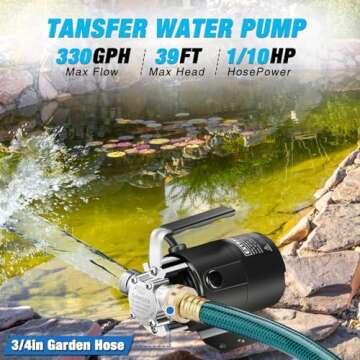 EXTRAUP Water Transfer Pump, 115V 330GPH Portable Electric Utility Water Pump with 6' Water Hose Kit...