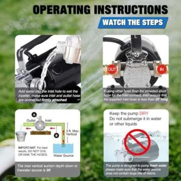 EXTRAUP Water Transfer Pump, 115V 330GPH Portable Electric Utility Water Pump with 6' Water Hose Kit, Low Suction Water Removal for Water Beds, Garden, Ponds, Pool, Rain Barrel, Aquariums, and More