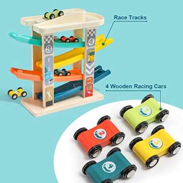 TOP Bright Toddler Wooden Race Track Car Ramp Toys for 1 2 Year Old Baby Motor Skills Race Tracks Ca...