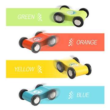 TOP Bright Toddler Wooden Race Track Car Ramp Toys for 1 2 Year Old Baby Motor Skills Race Tracks Car Ramp Vehicle Playsets with 4 Mini Cars and 1 Car Garage