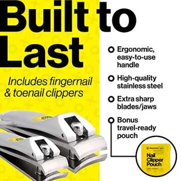 Nail Clippers Set - Ultra Sharp, Sturdy, Stainless Steel Fingernail & Toenail Clipper Cutters with Nail File - Silver