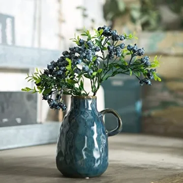 Blue Glazed Ceramic Vase Set - Modern Farmhouse Decor